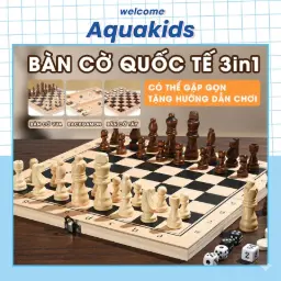 Bộ cờ vua gỗ quốc tế có hộp gấp gọn nhiều kích thước 3 in 1 mọi lứa tuổi giải trí học hỏi