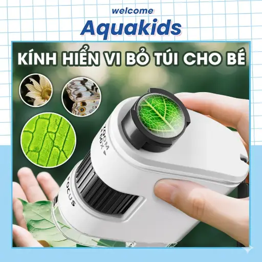 Kính hiển vi bỏ túi cho bé - Kính hiển vi mini phóng đại 160X có đèn LED đồ chơi giáo dục khoa học STEM AquaKids