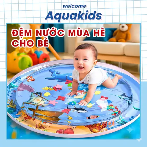 Thảm nước đệm nước mùa hè 100cm tặng kèm bơm cho bé nệm nước mát lạnh thảm đệm nước đại dương AquaKids
