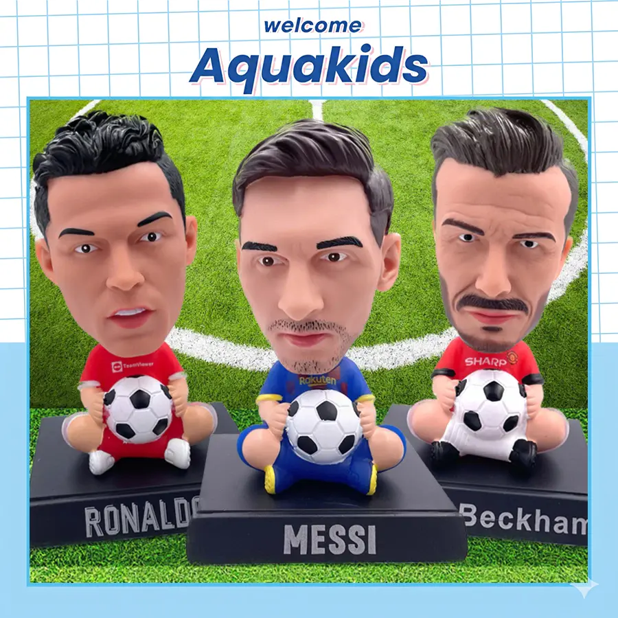 Mô hình cầu thủ đá bóng Messi Ronaldo David Beckham nhân vật hoạt hình lắc đầu decor bàn học xe ô tô giá rẻ Aquakids