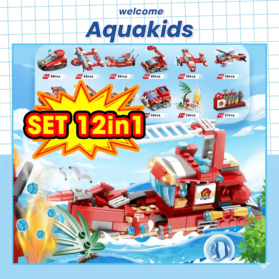 Mô hình lắp ráp swat xe mô tô cảnh sát mini giá rẻ 12 in 1 cho bé thông minh sáng tạo Aquakids